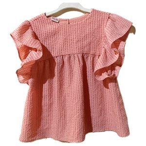 Zara | Girls’ Salmon Pink Flutter-Sleeve Textured Top